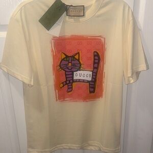 Gucci -unisex- Cat Art (thick) Cotton Cream relaxed fit T-shirt -nwt